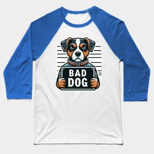 Illustrated Mug Shot of Bad Dog Baseball T-Shirt